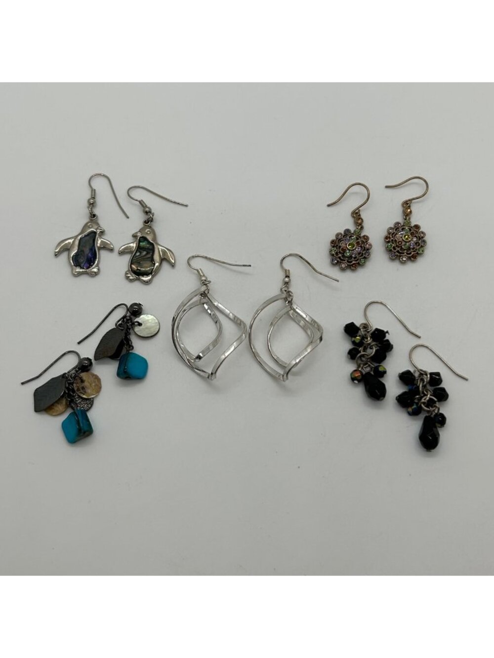 Lot Of 5 Vintage Modern Earrings Pierced Silver-Tone Abalone Multicolor Beaded